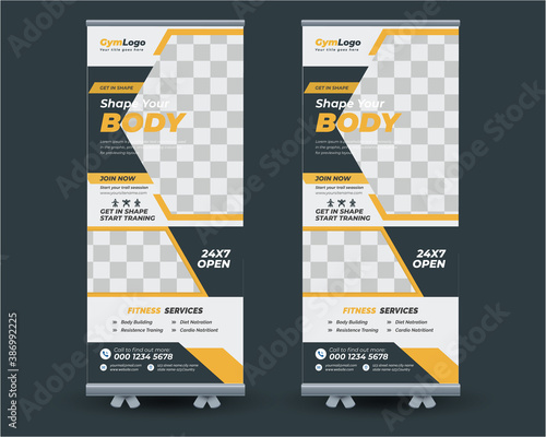 Rollup Banner Design for gym, fitness club, healthcare,Modern fitness & gym rollup template,Fitness Gym Rollup Banner Template,gym and fitness banner promotion ad template,Fitness Club Competition Rol