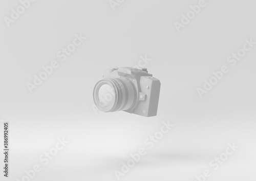 Creative minimal paper idea. Concept white camera with white background. 3d render, 3d illustration.