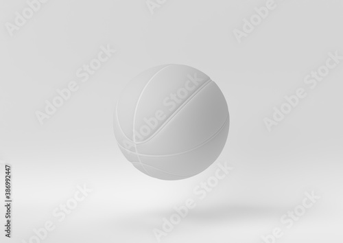 Creative minimal paper idea. Concept white basketball with white background. 3d render, 3d illustration.