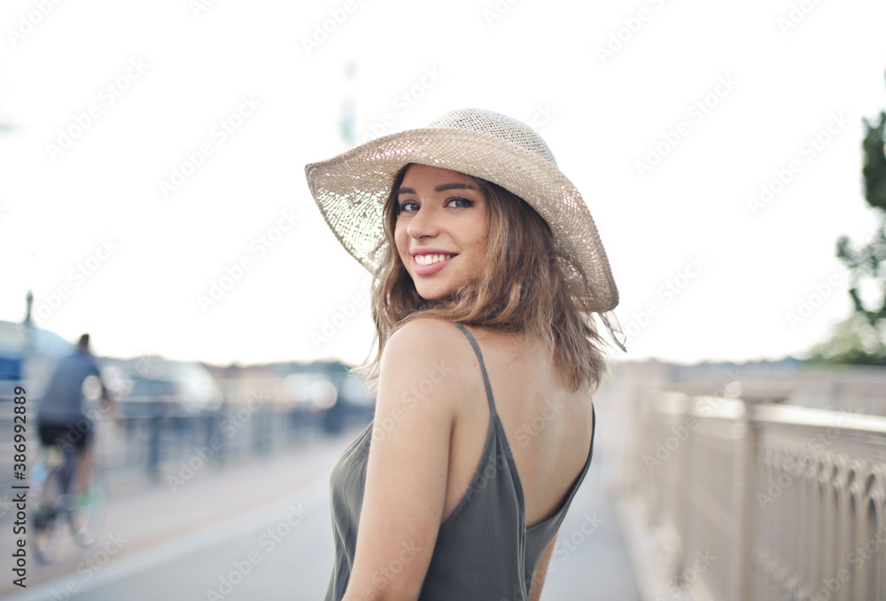 portrait of a beautiful girl in the street