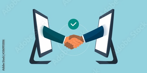 Business people giving a virtual handshake