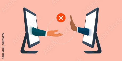 Businessman rejecting an offer on a virtual business meeting