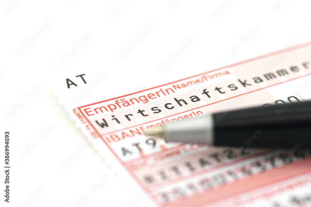 Erlagschein mit Zahlung für die Wirtschaftskammer. Erlagschein mit Zahlung für die Wirtschaftskammer.