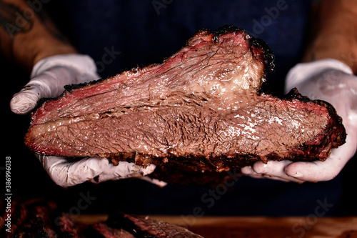 Texas brisket. Grilled meat, barbecue photo
