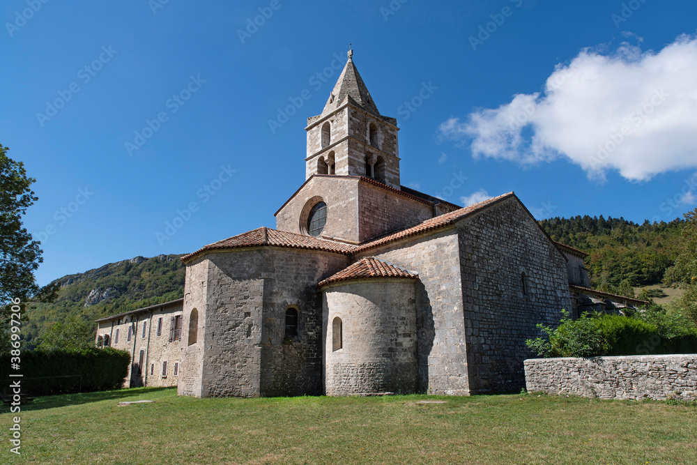 Architecture of an abbey in the Alps in France