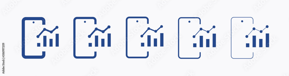 Phone with chart line vector icon. Device vector symbol. Success statistic icons set for web design. Modern flat smart phone schedule icon for app design. Device analytics minimal flat linear icons Phone with chart line vector icon. Device vector symbol. Success statistic icons set for web design. Modern flat smart phone schedule icon for app design. Device analytics minimal flat linear icons