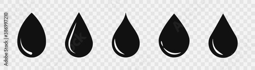 Water drop icon set isolated on transparent background. Flat vector droplet logo shapes template design elements. Vector illustration.