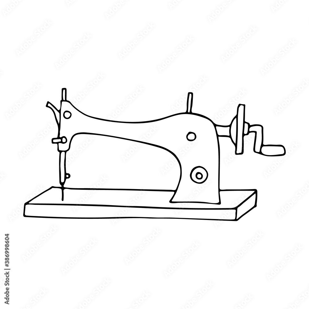 Tailor doodle vector icon. Hand drawn sewing machine icon in vector. Doodle sewing machine illustration in vector