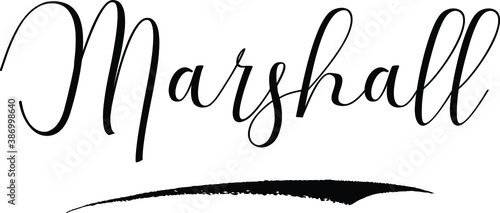 Marshall -Male Name Cursive Calligraphy on White Background