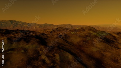 Sci-fi magical landscape with rock valey  star and sun. Digital painting illustration 3d render