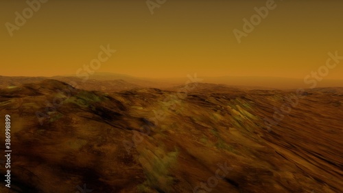 Sci-fi magical landscape with rock valey  star and sun. Digital painting illustration 3d render