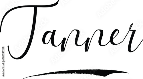 Tanner -Male Name Cursive Calligraphy on White Background