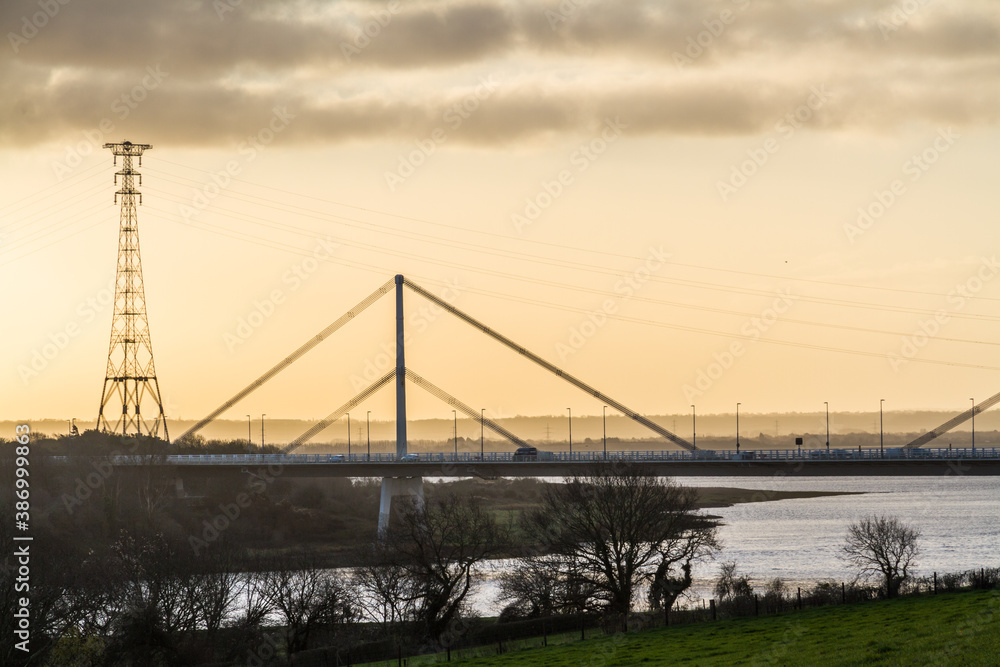 Blurred Road Bridge taking the M48 over the River Wye with pylon. Blurred Road Bridge taking the M48 over the River Wye with pylon.