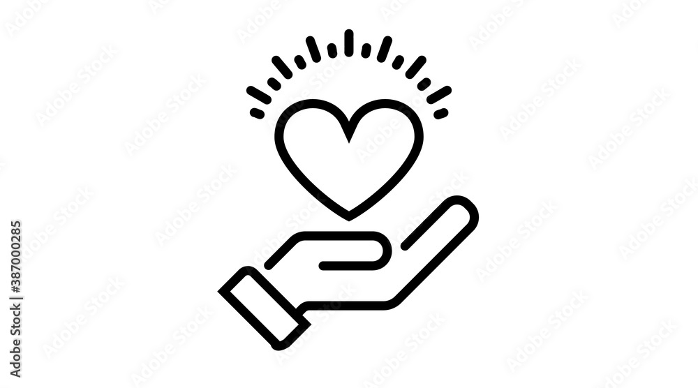 Charity donation care hope vector line icon. Hands with heart. Friendship, love, assistance, volunteer work, giving money, clothing, food, medicines, social responsibility, Interaction, support Charity donation care hope vector line icon. Hands with heart. Friendship, love, assistance, volunteer work, giving money, clothing, food, medicines, social responsibility, Interaction, support