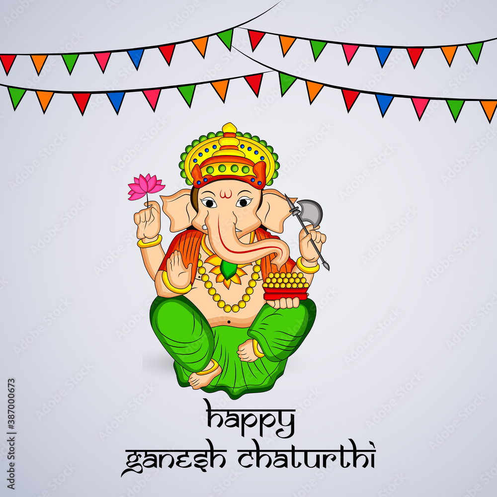 illustration of Hindu God Ganesh with happy Ganesh Chaturthi text on the occasion of Hindu Festival Ganesh Chaturthi 