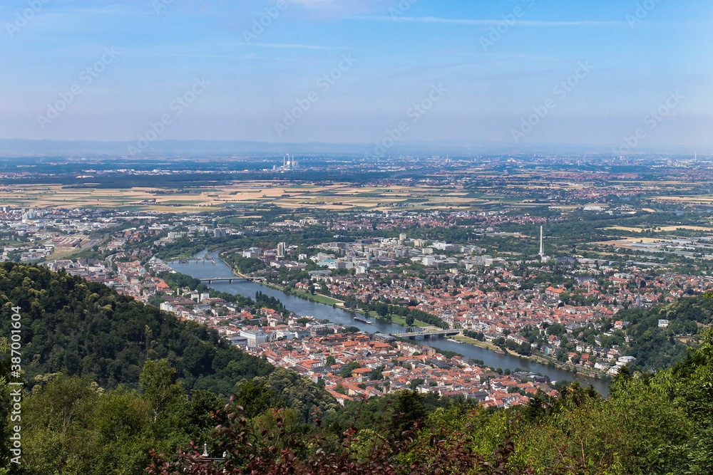 Aerial view of Heidelberg with the bridges on Neckar River, Germany