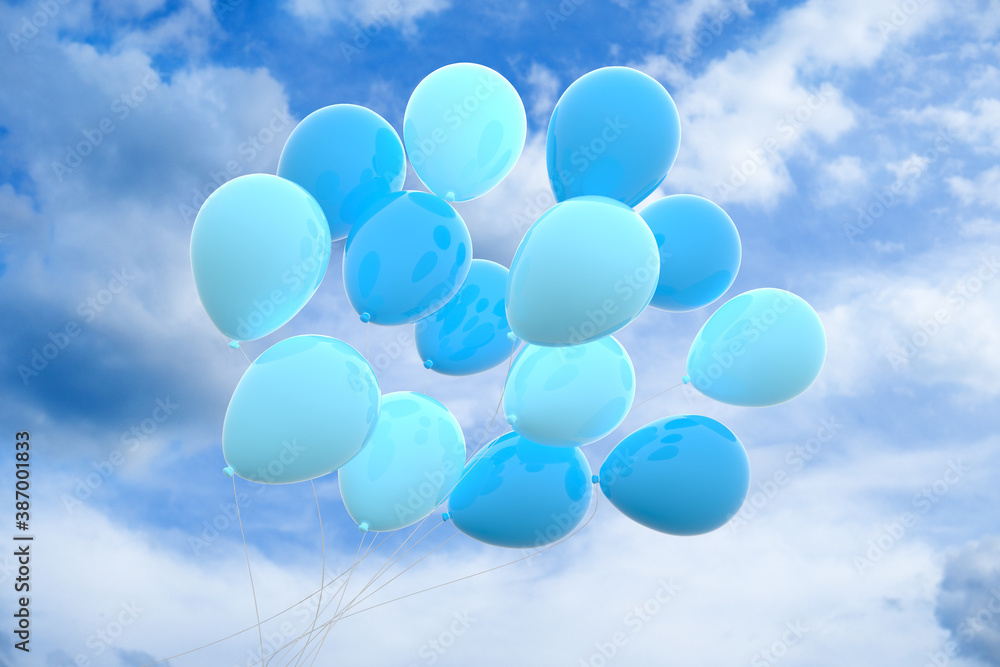 blue ballons on a sky with clouds blue ballons on a sky with clouds