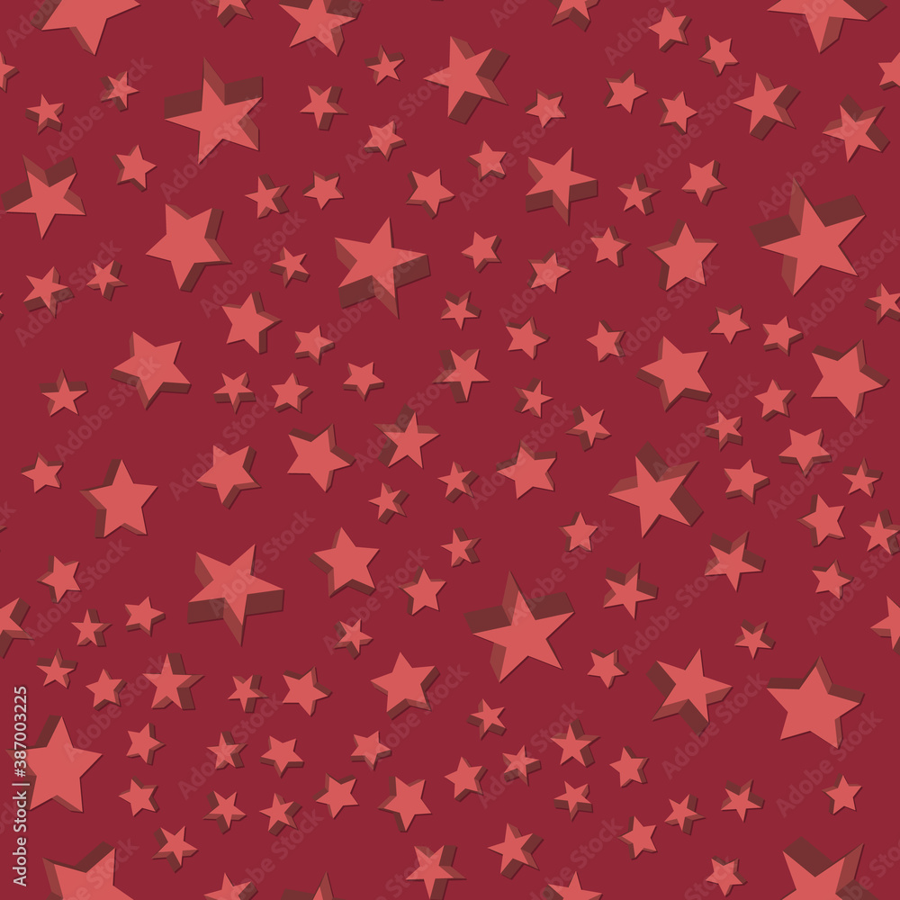 3D seamless pattern with volumetric red stars on a red background. Abstract stars background. Vector illustration 3D seamless pattern with volumetric red stars on a red background. Abstract stars background. Vector illustration