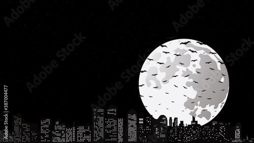 Halloween night background. Sky with stars, full moon and bats. EPS10.