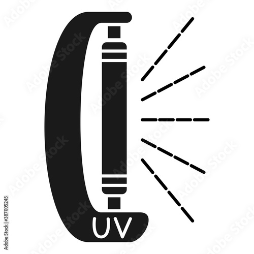 UV light disinfection. Ultraviolet light sterilization of air and surfaces. Device for disinfection of premises. Surface cleaning. UV lamp. Glyph icon. Vector