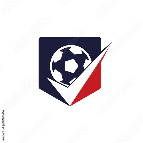 Check soccer vector logo design. Soccer ball and tick icon logo.