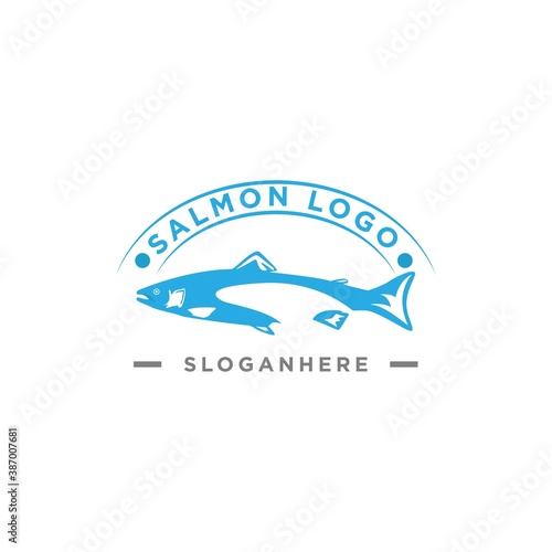 Blue salmon fish logo design vector