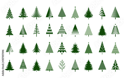 Photo A set of Green Christmas Tree. Vector illustration and Icon.
