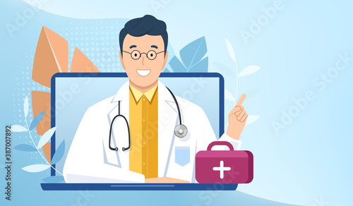 Online doctor consultation over the internet, Individual virtual video visit with board-certified physician. Medical diagnostics, treat illnesses over web application on computer. Healthcare concept.