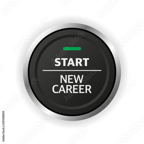 New career start button. Concept of occupational or professional retraining or job opportunities.