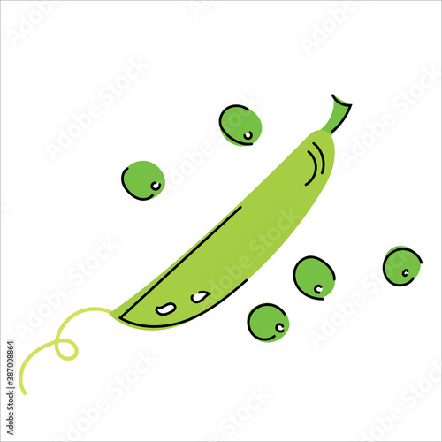 Hand-drawn vector illustration of green peas. Vegetables. The food is healthy and wholesome. Vegetarians. Flat.