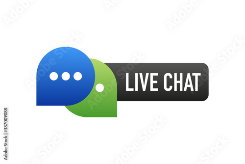 Live chat in flat style. Online support call center. Customer service. Client comment. Live button. Client support online helpline.