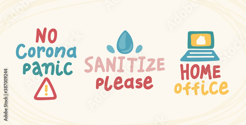 Icon quote with coronavirus for medical design. Sticker Coronavirus pandemic vector lettering. Coronavirus prevention, protection. 