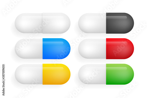 Mockup with pill medicine capsule on white background. White background. Isolated vector icon. Template for medical design. Vector illustration.