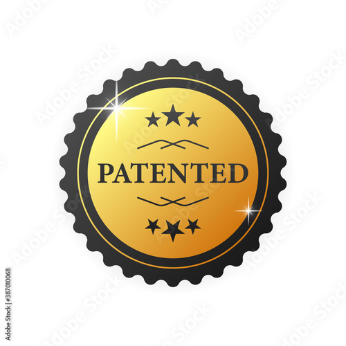 Patented badge for promotion design. White background. Isolated vector. Vector banner template. Modern icon for banner design.