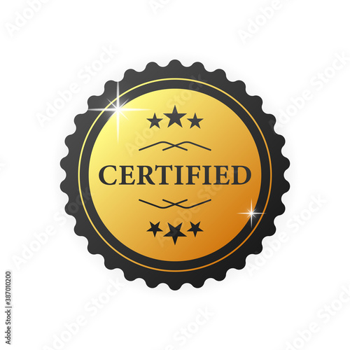 Certified badge for marketing design. Gold certified badge on white background for marketing design. Vector illustration.