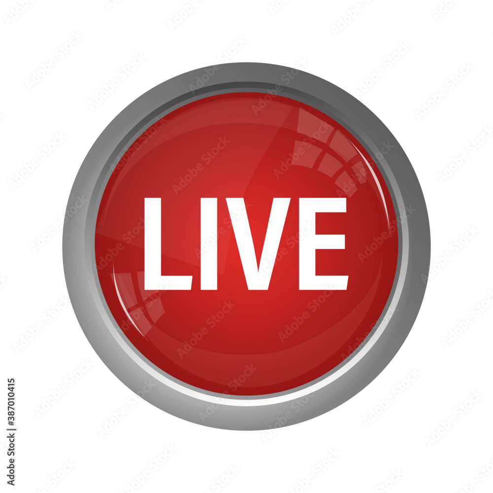 Red live button on white background. 3d illustration. Social media element. Vector illustration. Red live button on white background. 3d illustration. Social media element. Vector illustration.