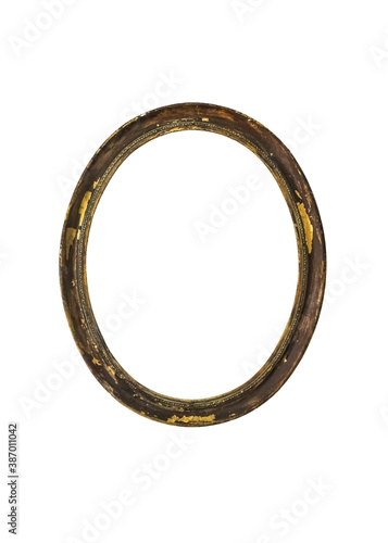 old rusty golden frame on white background