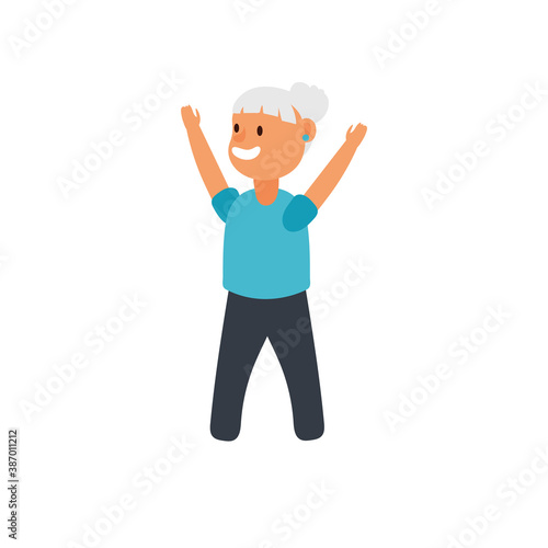 old woman practicing exercise avatar character