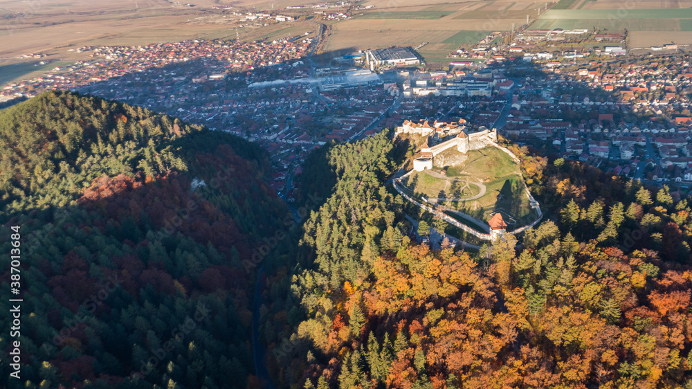 Aerial view of Rasnov Fortress Romania