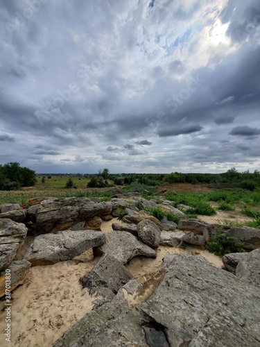 landscape with rocks and clouds