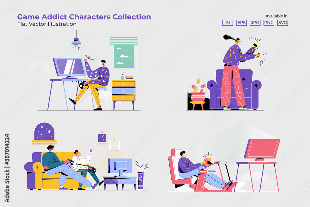 Game Addict Characters Collection - Vector Illustration