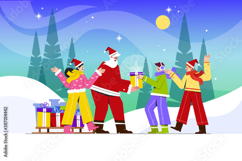 Santa gives special gifts to children's - Vector Illustration