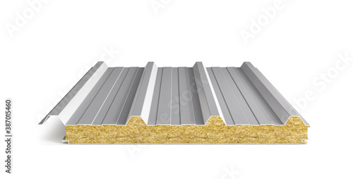 Sandwich panels at the construction site. Material for warming the walls of the building. 3d illustration.