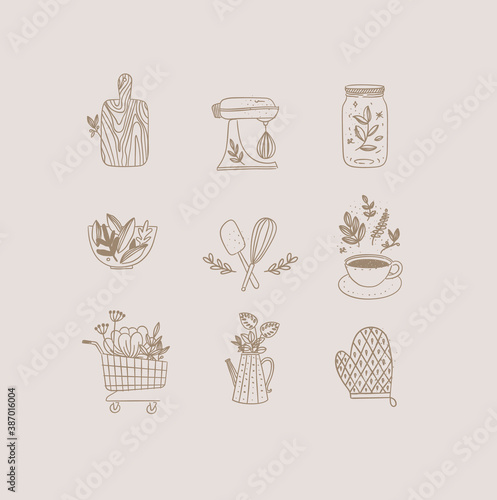 Hand made floral icons kitchen beige