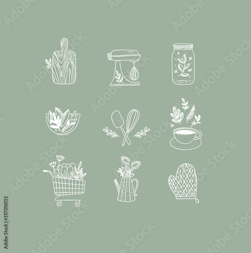 Hand made floral icons kitchen green