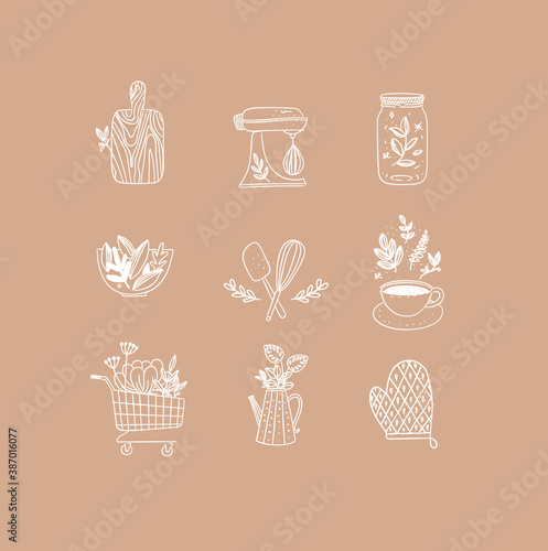 Hand made floral icons kitchen peach