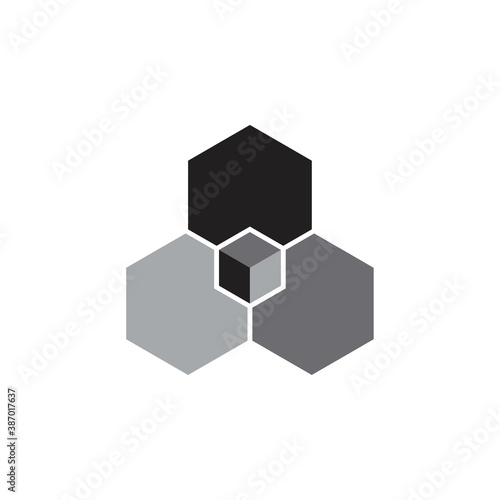 Triple hexagon with 3D Cube logo design vector