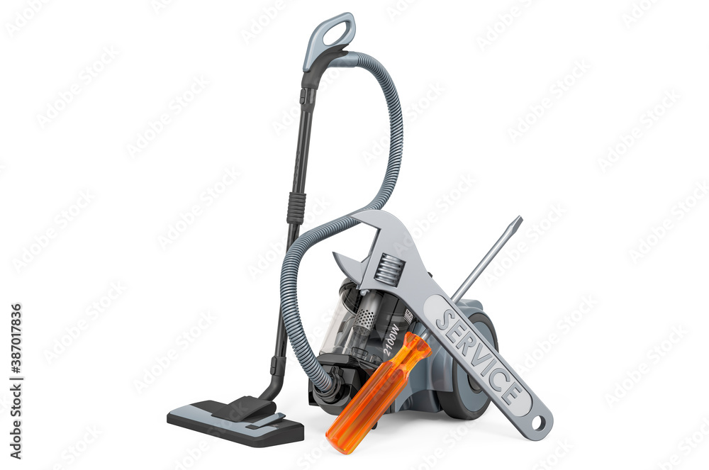 Repair and service of vacuum cleaner, 3D rendering Repair and service of vacuum cleaner, 3D rendering