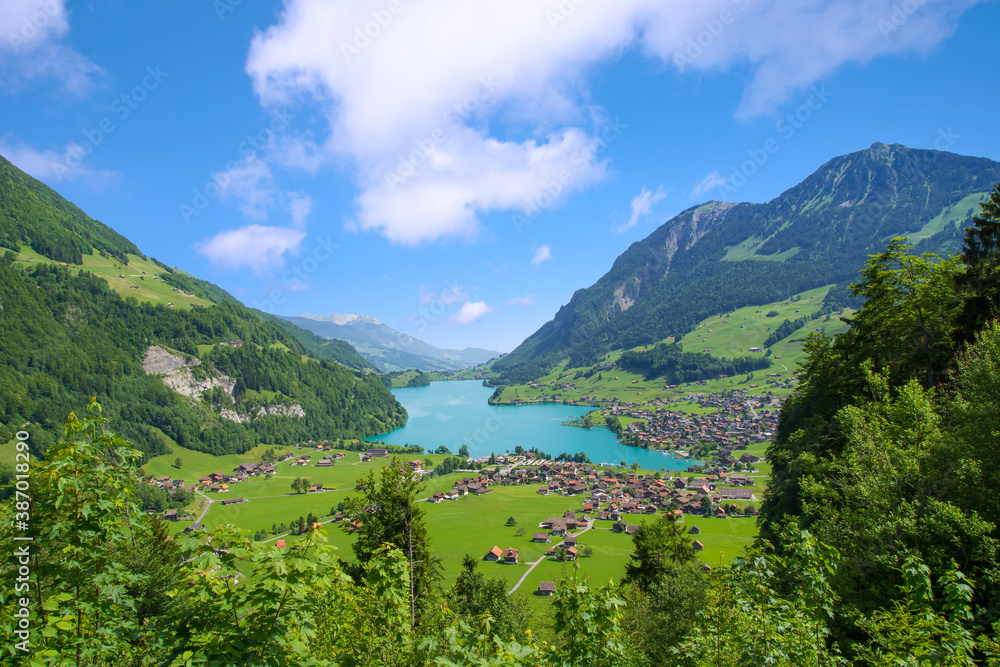 Lake Lungern Valley from Brunig Pass between Lucerne and Interlaken, Switzerland