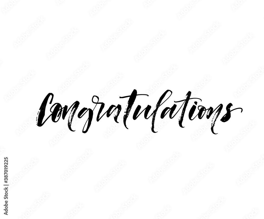 Congratulations hand drawn ink brush vector lettering. Modern phrase handwritten vector calligraphy. Black paint lettering isolated on white background. Postcard, greeting card, t shirt decorative Congratulations hand drawn ink brush vector lettering. Modern phrase handwritten vector calligraphy. Black paint lettering isolated on white background. Postcard, greeting card, t shirt decorative